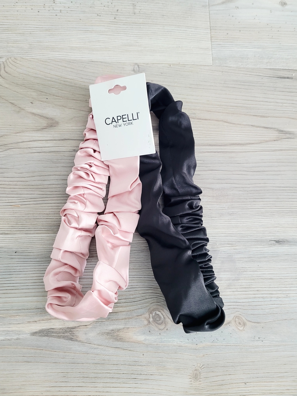 Capelli of New York Satin Ruched Headbands in Blush Pink & Black